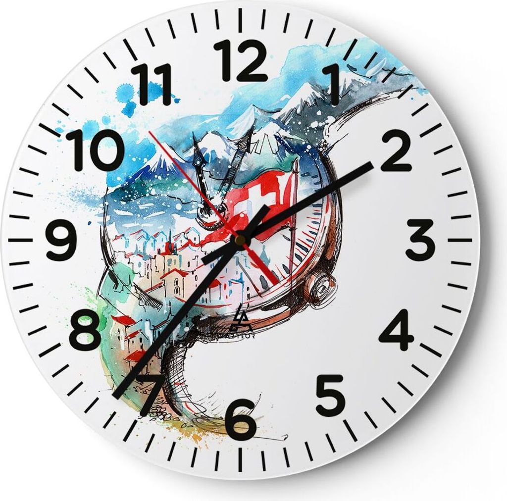 Wanduhr - Rund - Glasuhr - Uhr Schweizer Alpen Wolke - 40x40cm - Schleichendes Uhrwerk - Lautlos - zum Aufhängen bereit - Dekoration Modern - Wand...