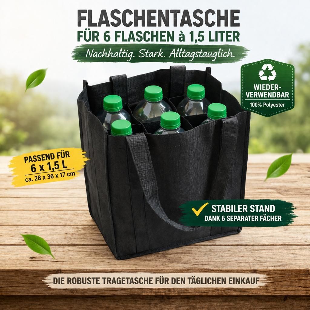 Flaschentasche für 6 Flaschen, ca. 28 x 36 x 17 cm , aus