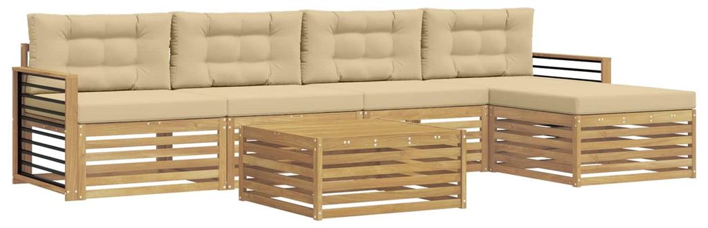 vidaXL Outdoor-Sofagarnitur mit Kissen 7 pcs Weiß und Beige Polyester