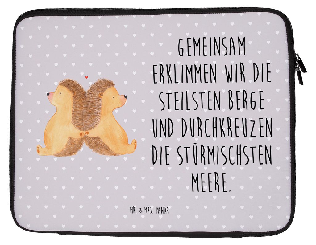 Mr. & Mrs. Panda Laptop Tasche Igel händchenhaltend 20 x 28 cm - Grau Pastell - Geschenk, Ehe, Freundin, Liebe, Laptophülle, Hülle, Paar, Liebli...