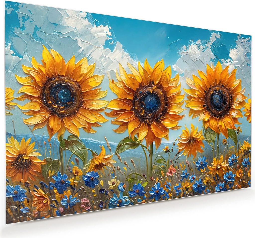 Glasbild 45x30cm in XXL für Wohnzimmer, Schlafzimmer Motiv Sonnenblumenwiese