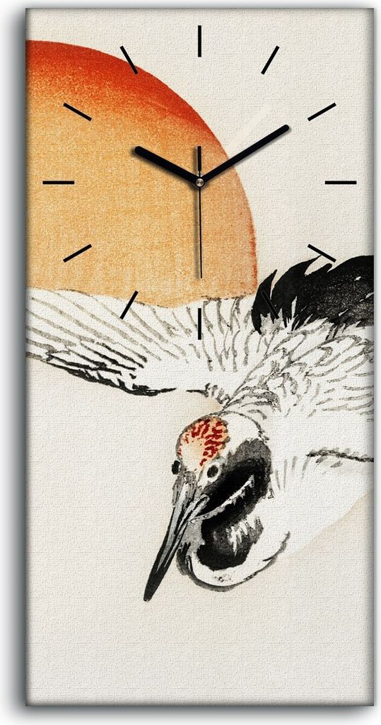 Wanduhr Bürouhr Leinwand Bild 30x60 Gemälde Asiatisches Tier Vogel Sonne Kunst - schwarze Hände