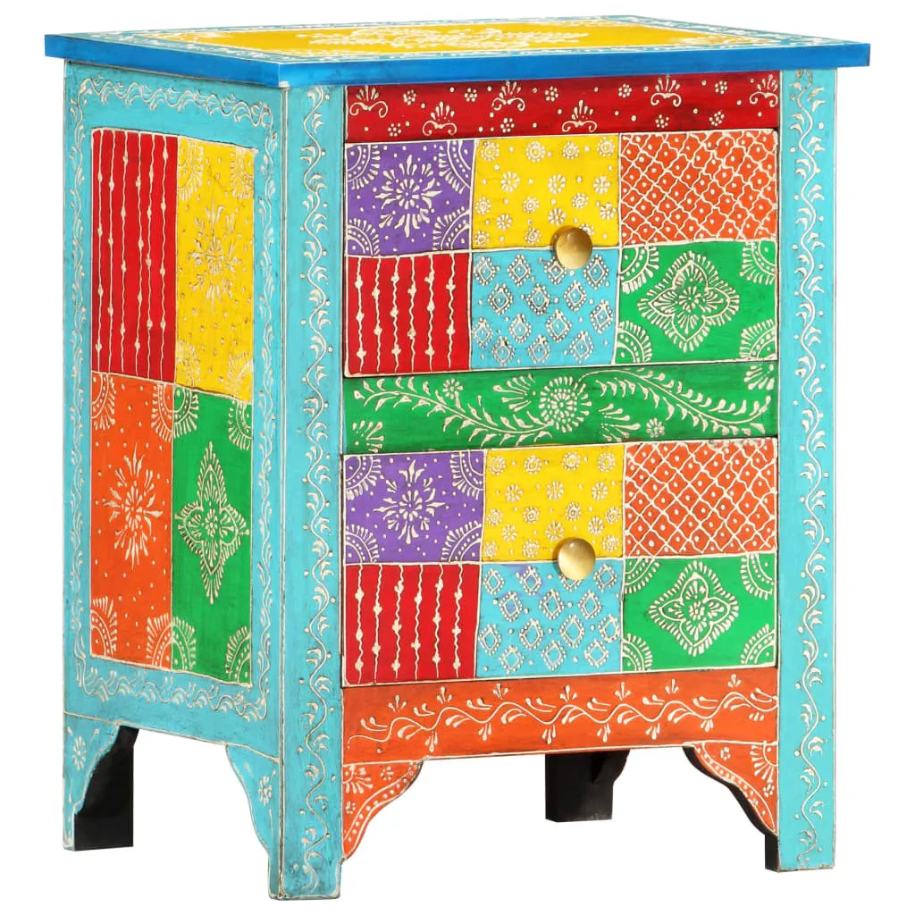 vidaXL Table de chevet en bois de manguier massif peint à la main 40x30x50