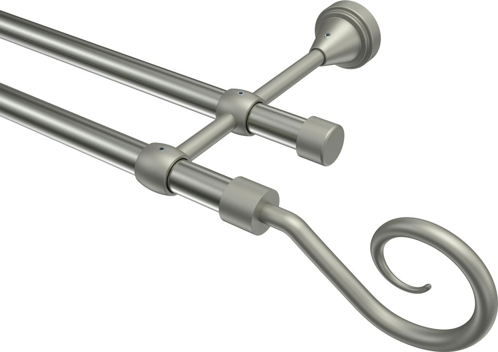 Interdeco Gardinenstange / Vorhangstange Edelstahl-Optik / Chrom matt, Typ Primus Allegra (Spirale), 16 mm Ø 2-läufig, 240 cm