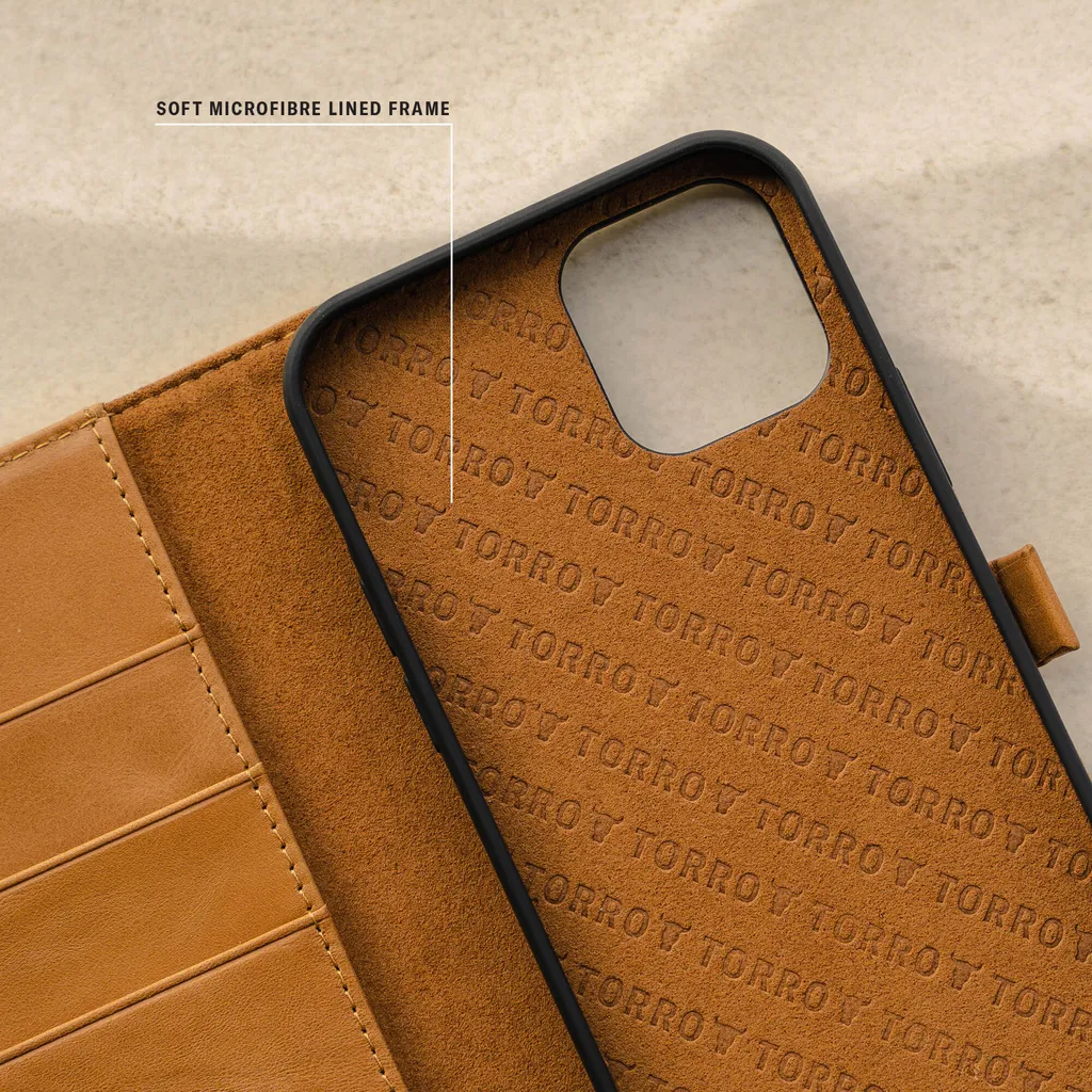 Custodia Portafoglio iPhone 12 TORRO in Pelle Marrone Chiaro - Stand - 3