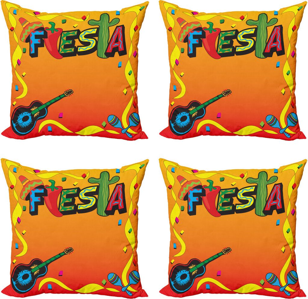 ABAKUHAUS Fiesta Kissenbezug Set (4 Stück), Latino Themed Party, Moderner Doppelseitiger Digitaldruck, 60 cm x 60 cm, Mehrfarbig