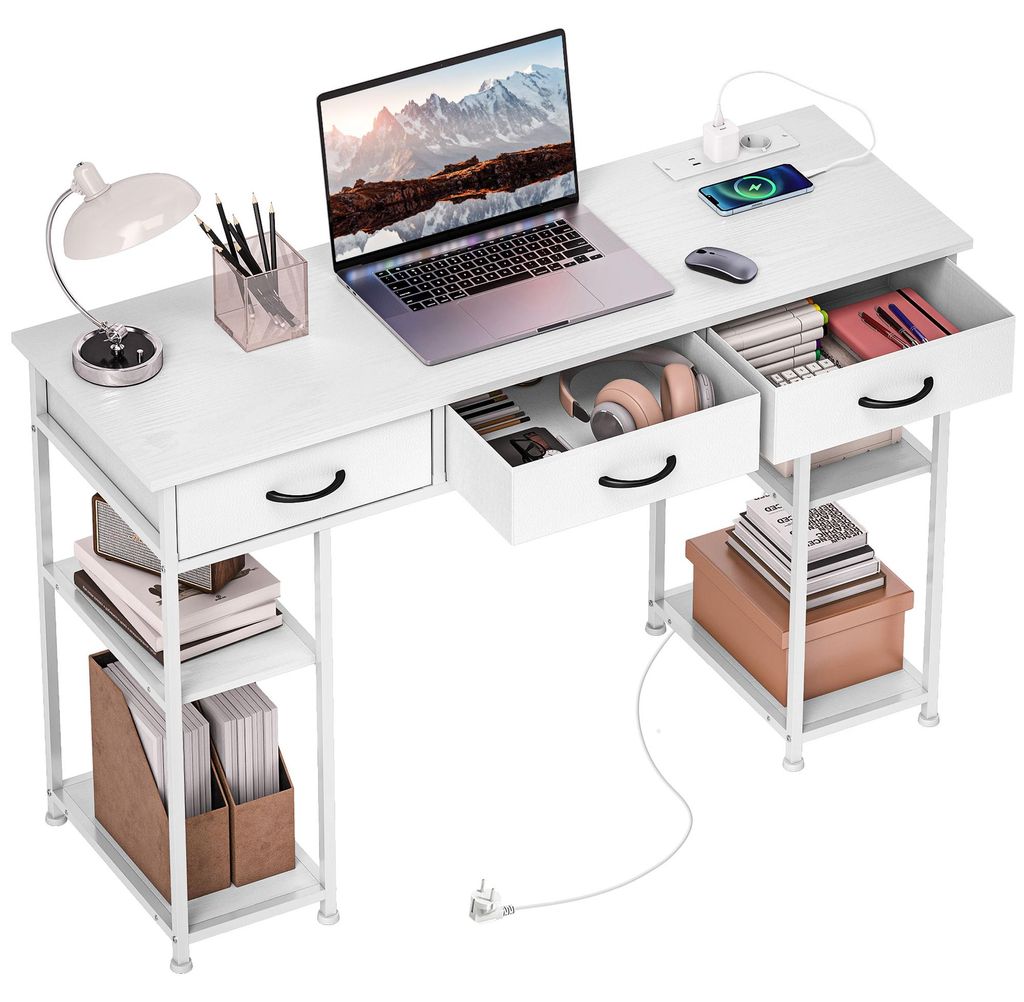 HOMCOM Schreibtisch Küchentisch mit 2 USB-Ladeanschlüssen 2 Steckdosen Weiß