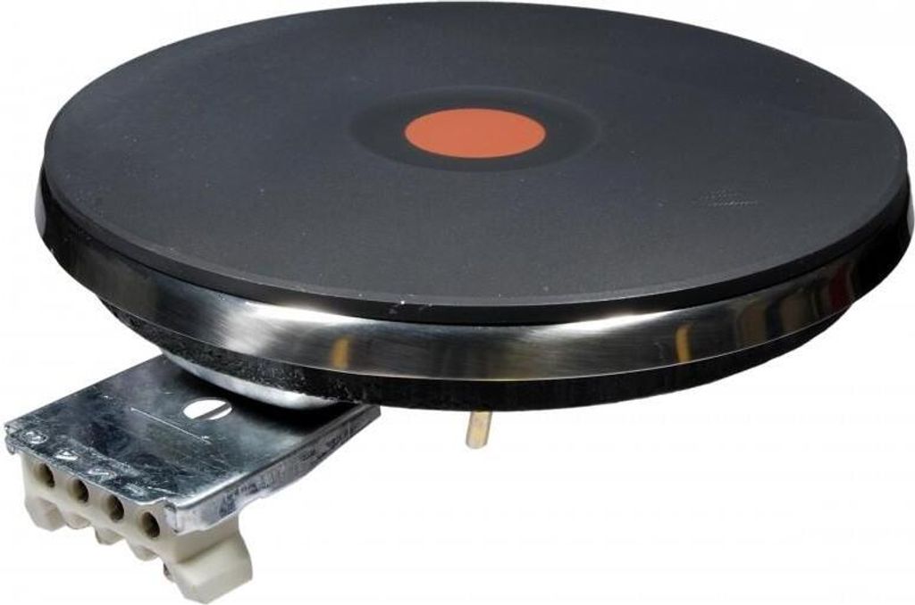 A single electric stove burner with its connection terminal.