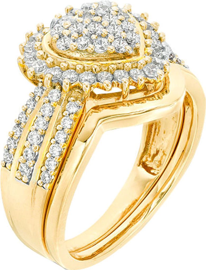 Mode Frauen Zirkonia Intarsien Herz Finger Ring Hochzeit Schmuck Geschenk-Golden,US 10