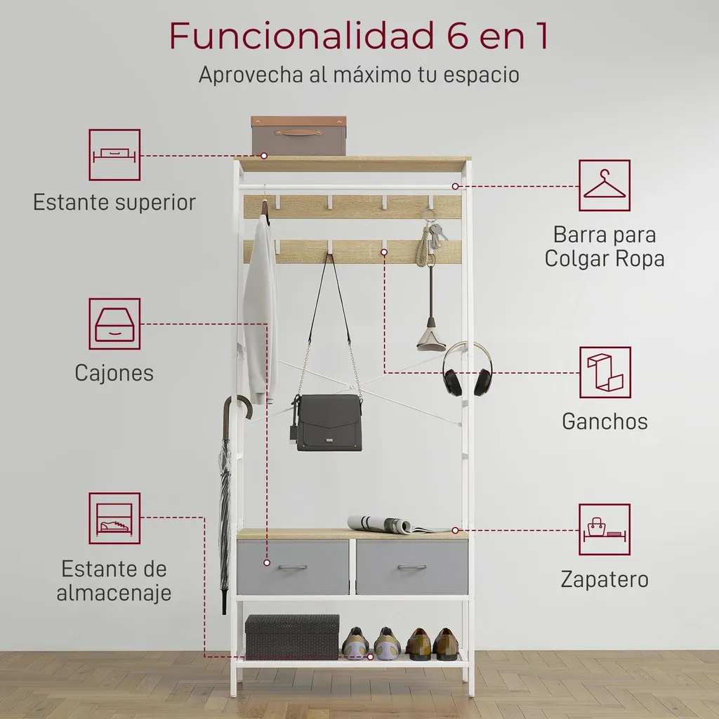 Vestiaire d'Entrée avec Meuble à Chaussures et Porte-manteau Blanc 180cm