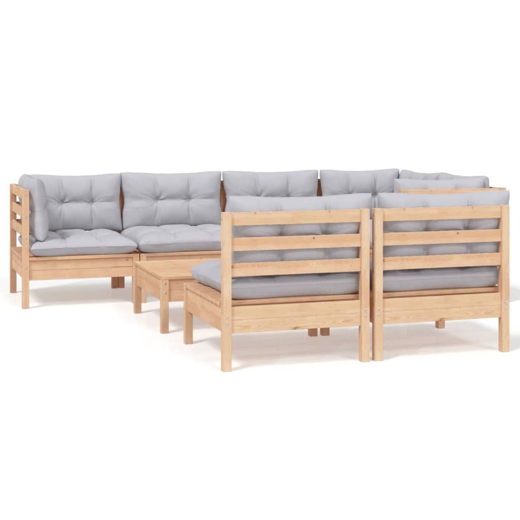 "WINTER SALE" 8-tlg. Garten-Lounge-Set - elegantes Design - Sitzgruppe/Gartengarnitur - mit Grauen Kissen Kiefer Massivholz - Terassenmöbel NeuMö...