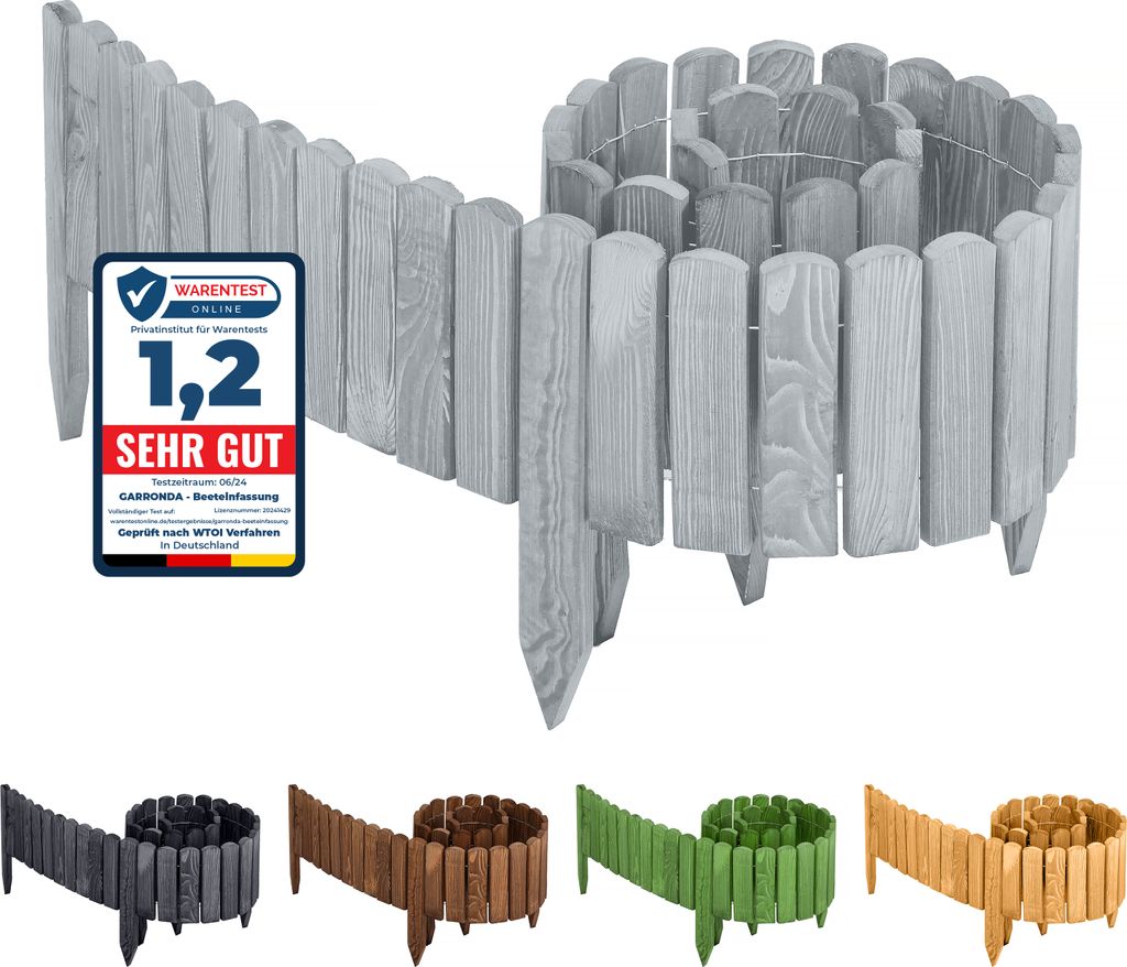 Garronda Beeteinfassung Holz Rollzaun Gartenzaun imprägniert Flexibler Rollborder Rasenkante Palisade Umzäunung für Garten Länge: 200 cm GD-004...