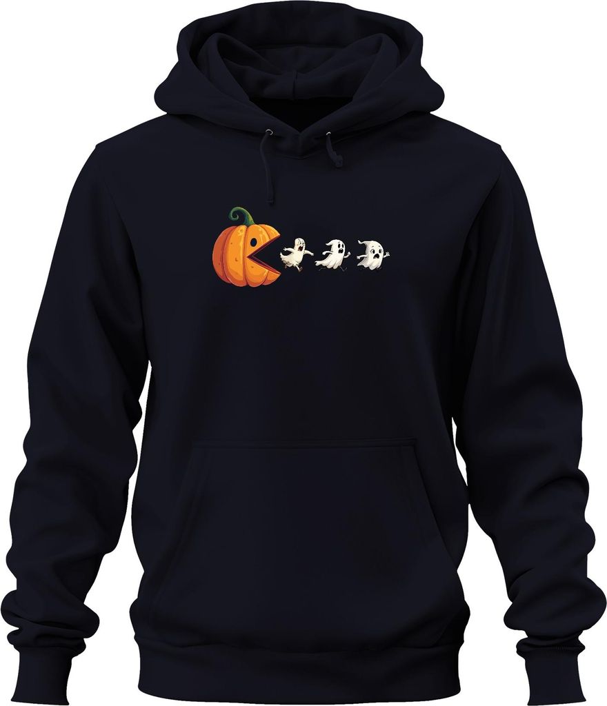 Halloween Kürbis Pacman Geister Party Lustig Cartoon Geschenk Uni Hoodie Kapuzenpullover, Navy, S