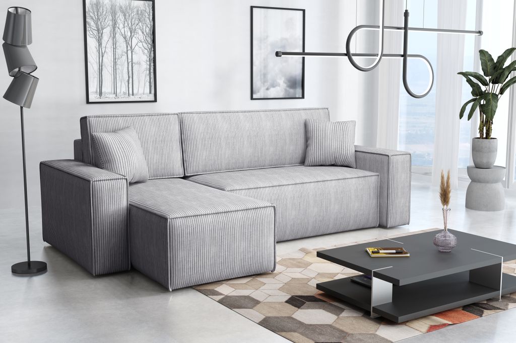 Emoebel24 Ecksofa mit Schlaffunktion mit Bettkasten L-form Produktbild 