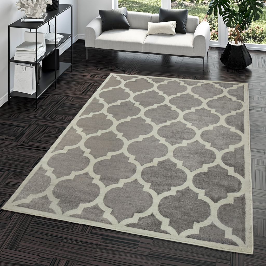 TT Home Kurzflor Teppich Modern Marokkanisches Design Wohnzimmer Interieur Trend Grau Größe 240x340 cm