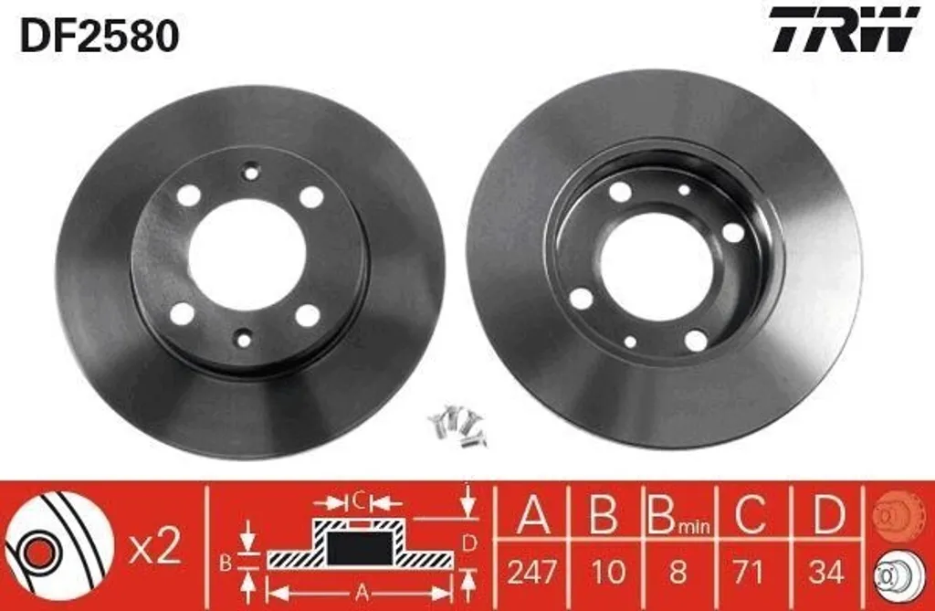 Disque de frein TRW DF2580 haute qualité 4246A2 pour Peugeot 405 II