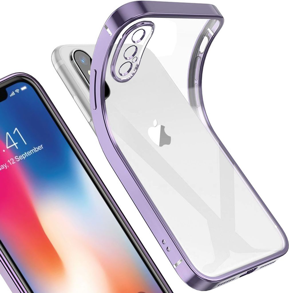 iPhone X Hülle, LaimTop Leicht Transparent Klar Gel TPU Silikon Quadratisch Überzug Rahmen Schutzhülle für iPhone X Lila