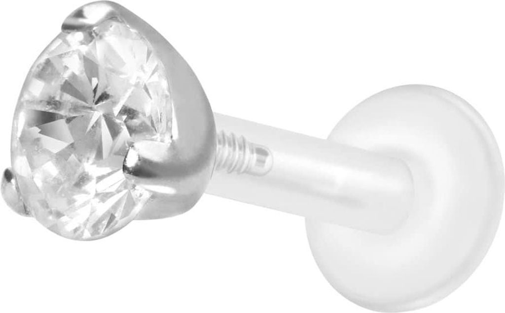 Ohrpiercing, Nasenpiercing PTFE Labret mit Innengewinde + Titan-Aufsatz EINGEFASSTER KRISTALL Silber Stablänge: 8mm | Stabstärke: 1,6mm | Kristal...