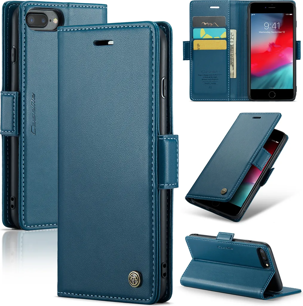 Custodia Portafoglio iPhone 8 Plus Blu - Stand & RFID Safe