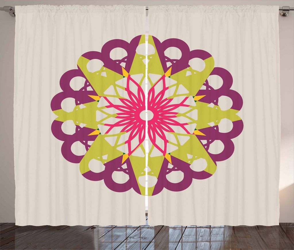 ABAKUHAUS Stern-Mandala Rustikaler Vorhang, Triangles Halbkreise, Wohnzimmer Universalband Gardinen mit Schlaufen und Haken, 280 x 225 cm, Mehrfarbig