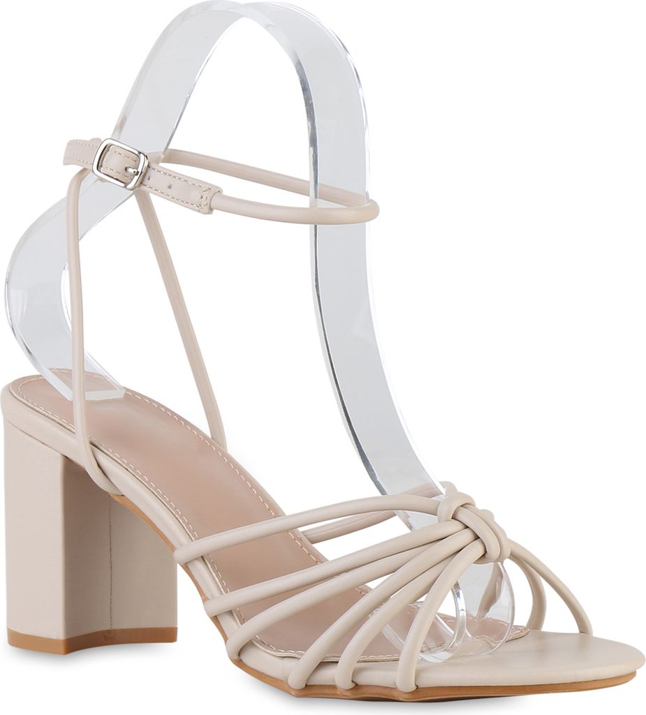 VAN HILL Damen Riemchensandaletten Sandaletten Elegante Party Schuhe 841600, Farbe: Beige, Größe: 39