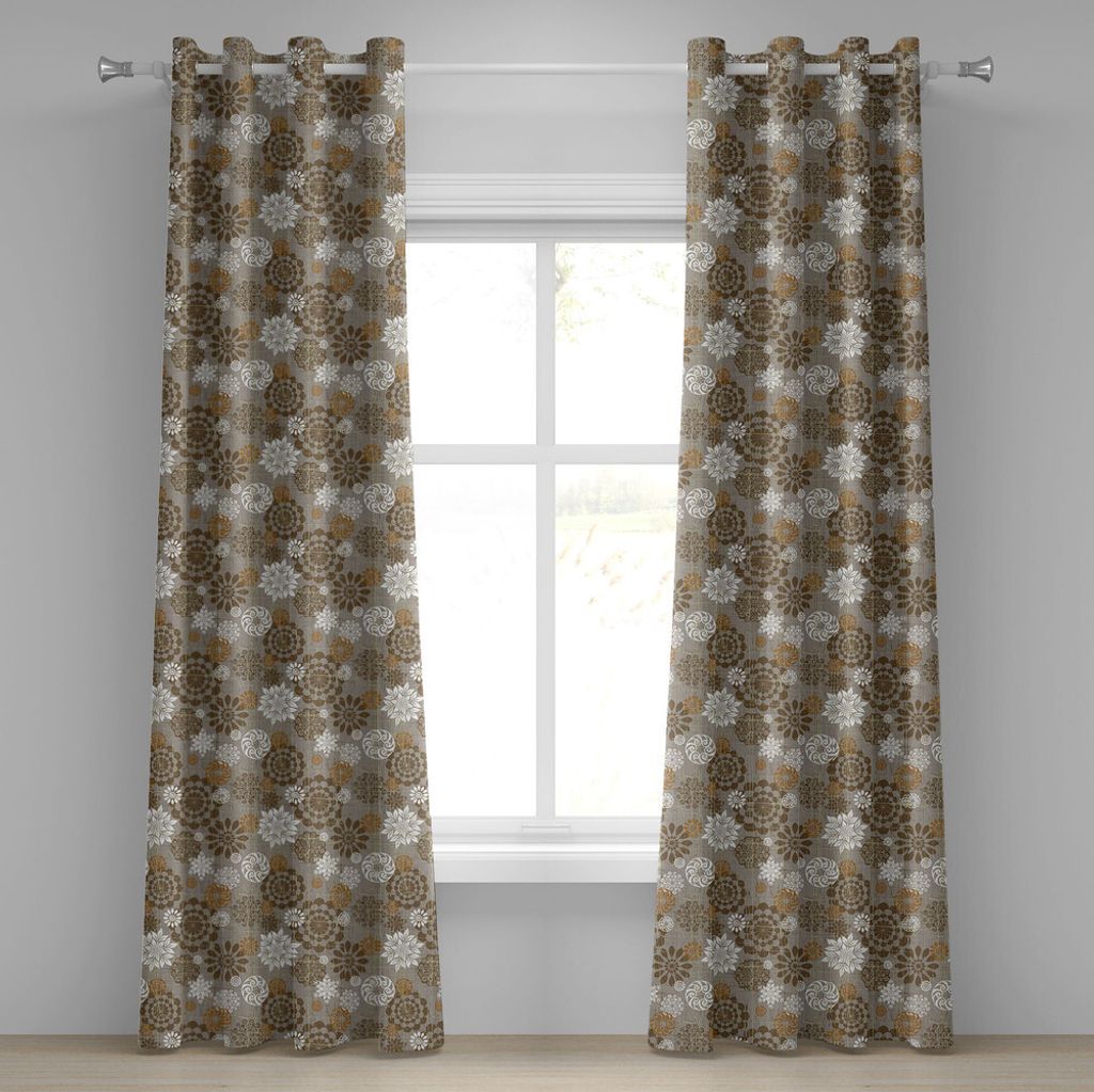 ABAKUHAUS Blumen Ösenvorhang, Ornamental Flower Design Verschiedene Farbkombinationen Styles Diagonal Pattern, Dekorative 2-Panel-Fenstervorhänge...