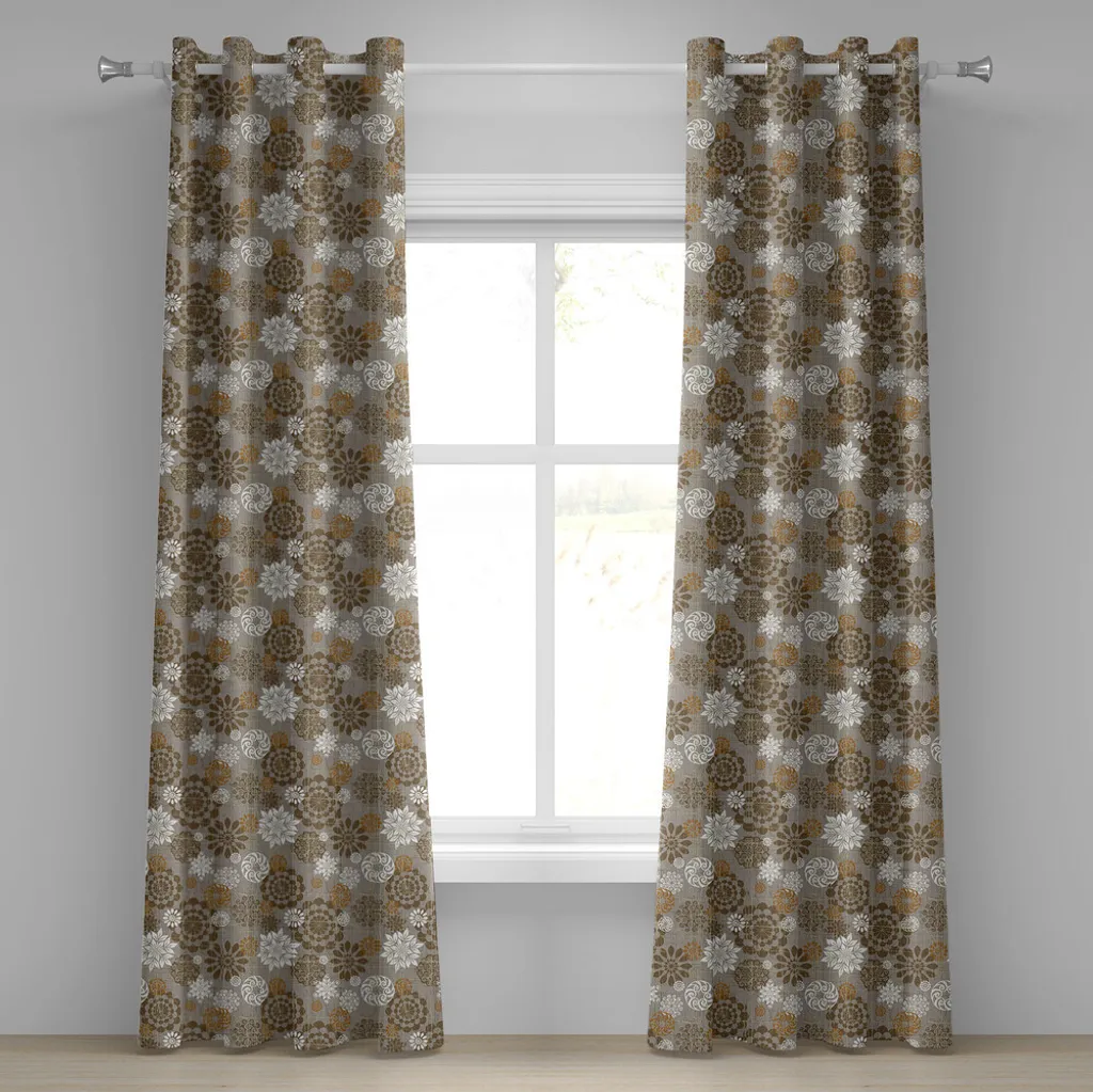 Rideau à œillets ABAKUHAUS fleurs sépia ambre 280x245cm décoratif
