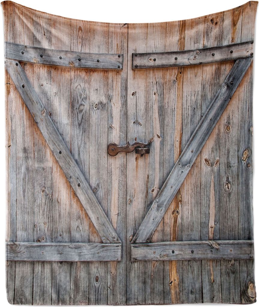 ABAKUHAUS Rustikal Weich Flanell Fleece Decke, Altes hölzernes Garagentor-amerikanisches gebürtiges Land-Bauernhof-Art-Grafik-Bild, 175 x 230 cm,...