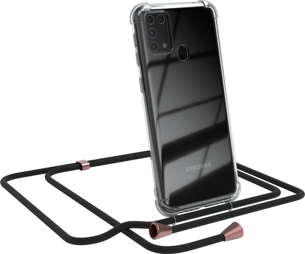 EAZY CASE Handykette kompatibel mit Samsung Galaxy M31, Handyhülle mit Umhängeband, Handykordel, Schutzhülle Clear, Band in Schwarz