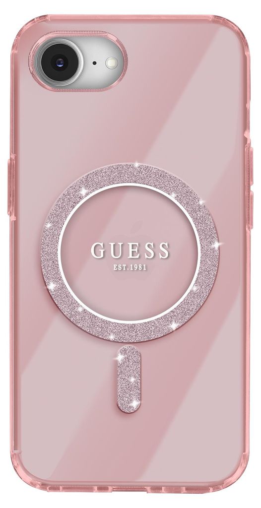 Guess IML Glitter Circle MagSafe Hülle für iPhone 16e Pink Produktbild 