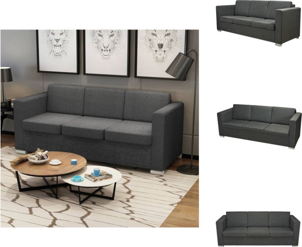 vidaXL 3-Sitzer Sofa Stoff Dunkelgrau - Sofas