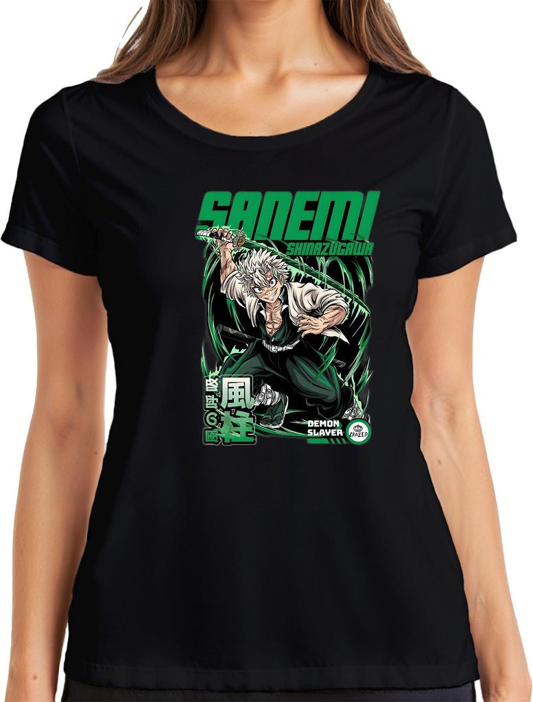 Sanemi Shinazugawa Demon Slayer Wind Hashira weißes Haar Schwert Damen T-Shirt, Schwarz, L