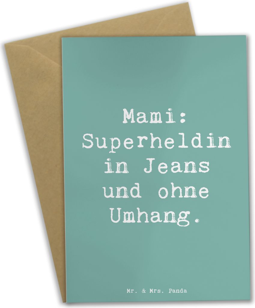 Mr. & Mrs. Panda Klappkarte Spruch Mami Superheldin - Meeresbrise - Geschenk, Geburtstage, Stärke, Freude, Familie, glückwunschkarten, Grußkarte...