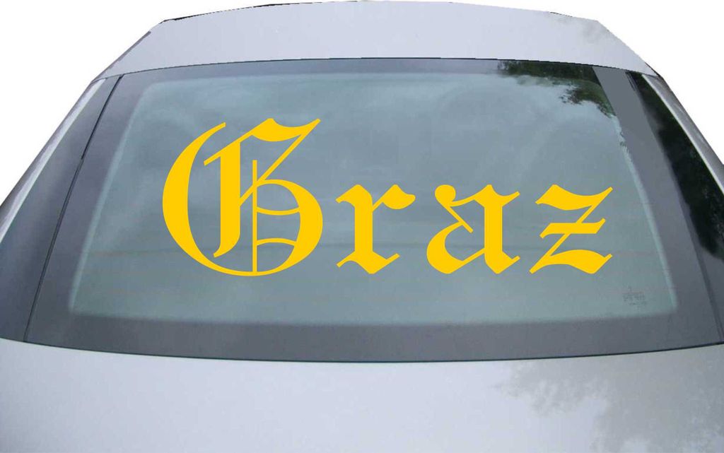 Indigos UG - Aufkleber Heckscheibe & Motorklappe DE6507 - gold - 600x210 mm - Stadt Graz - Auto Scheiben Fenster Heckklappe Tuning Racing JDM - Die...
