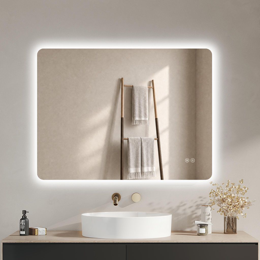 IMPTS Badspiegel mit Beleuchtung 80x60cm Beschlagfrei LED Produktbild 