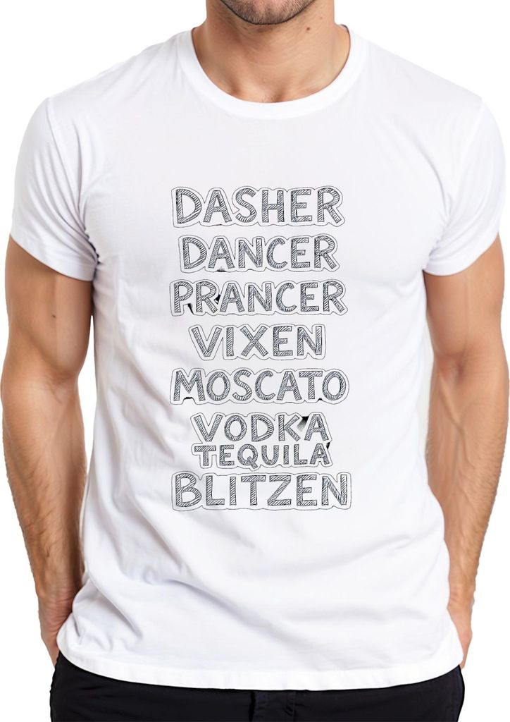 Dasher Dancer Prancer Vixen Moscato Vodka Geschenk Lustig Party Herren T-Shirt, Weiß, L