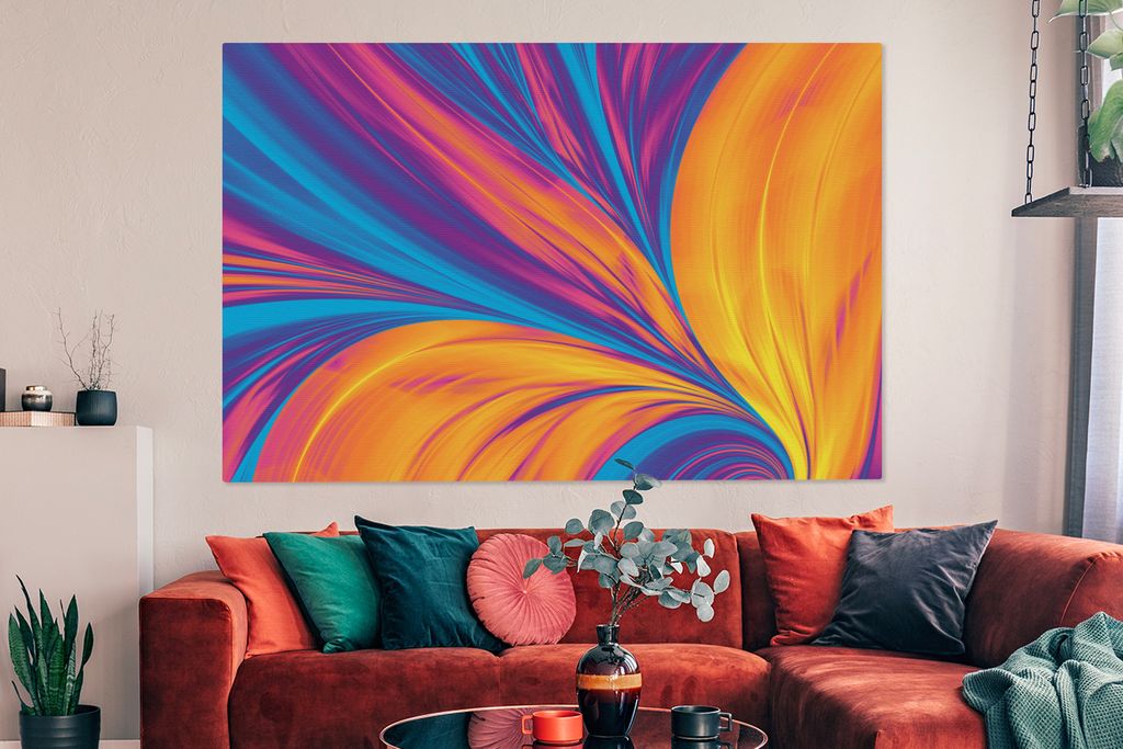 OneMillionCanvasses - Leinwandbilder - 150x100 cm, Federn - Regenbogen - Neon - Abstrakt, Wandbilder Kunstdruck Wanddekoration - Foto auf Leinwan...