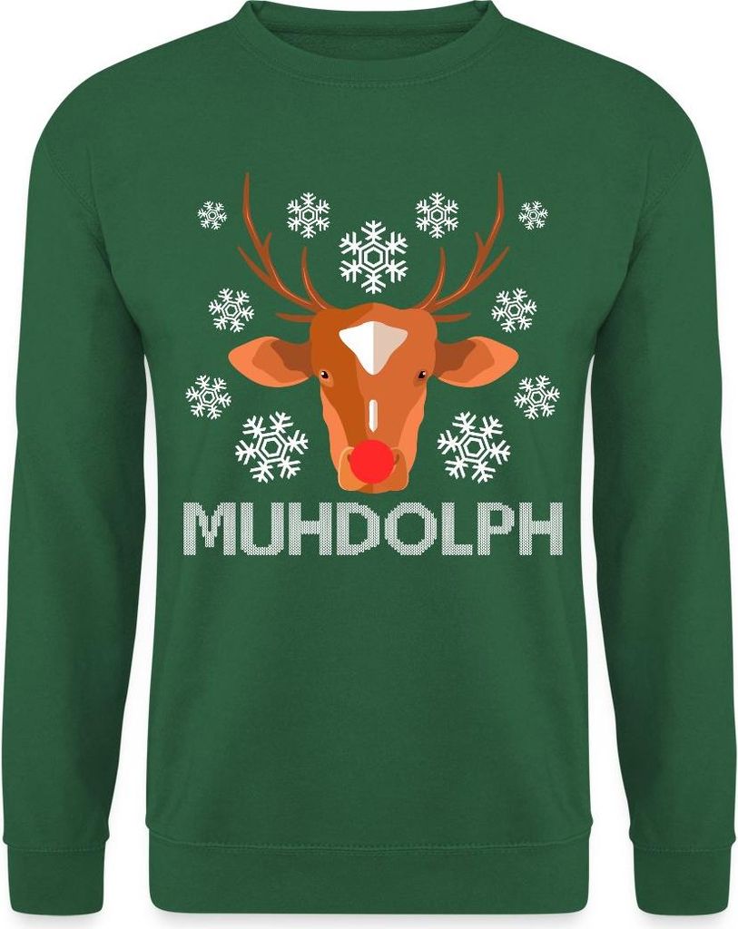 Spreadshirt Muhdolph Rentier Ugly Christmas Uni Pullover, XL, Grün