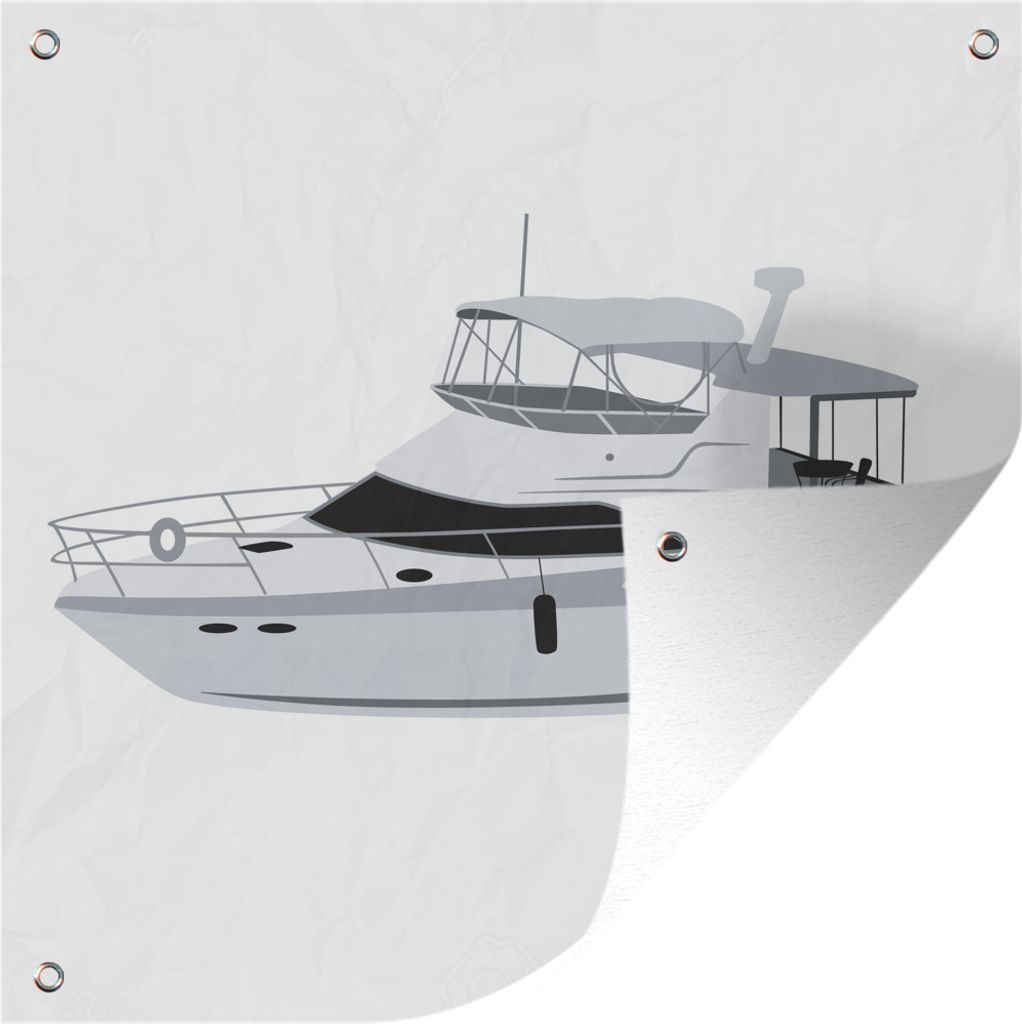 MuchoWow 50x50 cm Outdoor-Poster Gartendeko Sichtschutz Garten Poster für den Garten Eine Illustration einer weißen Yacht auf weißem Hintergrund