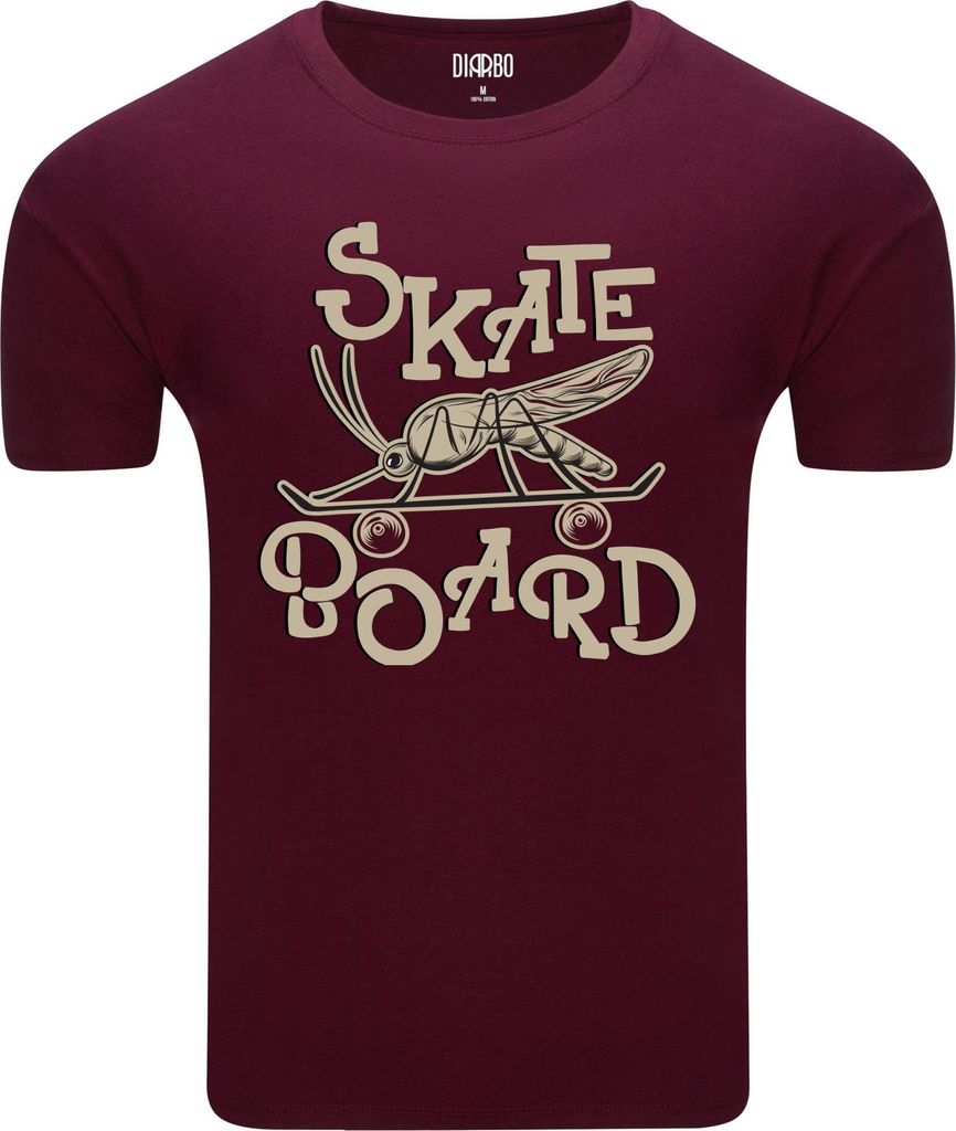 Diarbo Herren T-Shirt mit Lustigem Druck Skate Mosquito Dunkelrot Gr.S