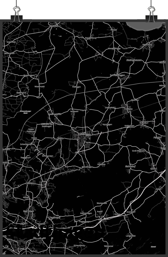 Mr. & Mrs. Panda Bild Stadthagen DIN A2 - Geschenk, Stadt, Dorf Karte Landkarte Map Stadtplan, Wanddekoration, Wandbild, wanddeko, Poster, drucke