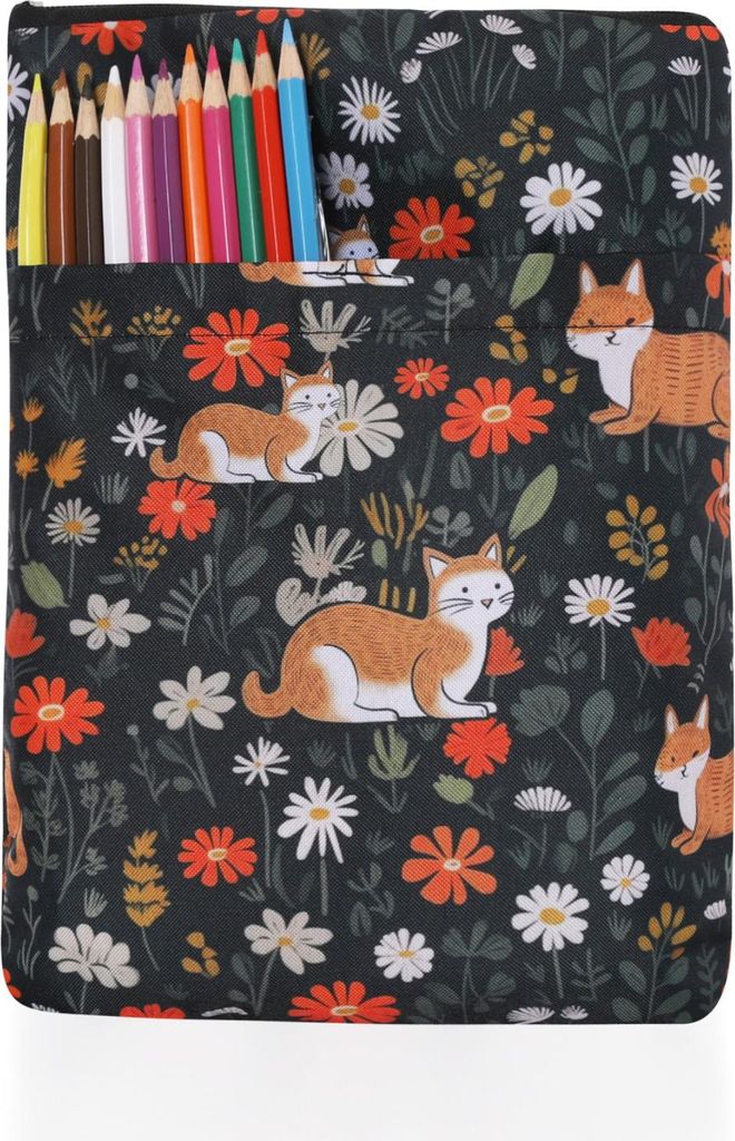 Bunte Katzen bedruckte leichte Buchhülle, Buchhülle für Buchliebhaber, uchhülle mit Reißverschluss und Fronttasche, für Hardcover Taschenbuch...