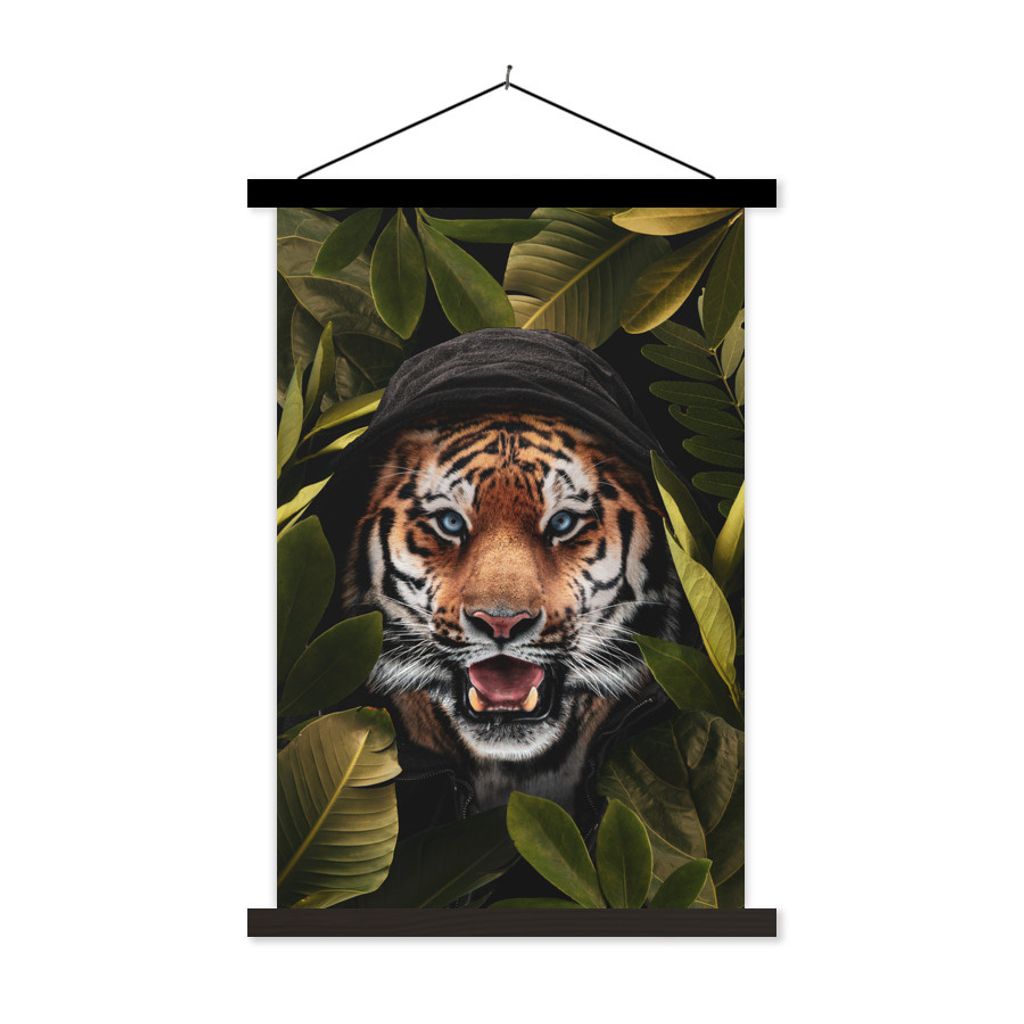 MuchoWow Textilposter Tiger - Blätter - Pflanzen 120x180 cm mit schwarzem Rahmen - Fotos