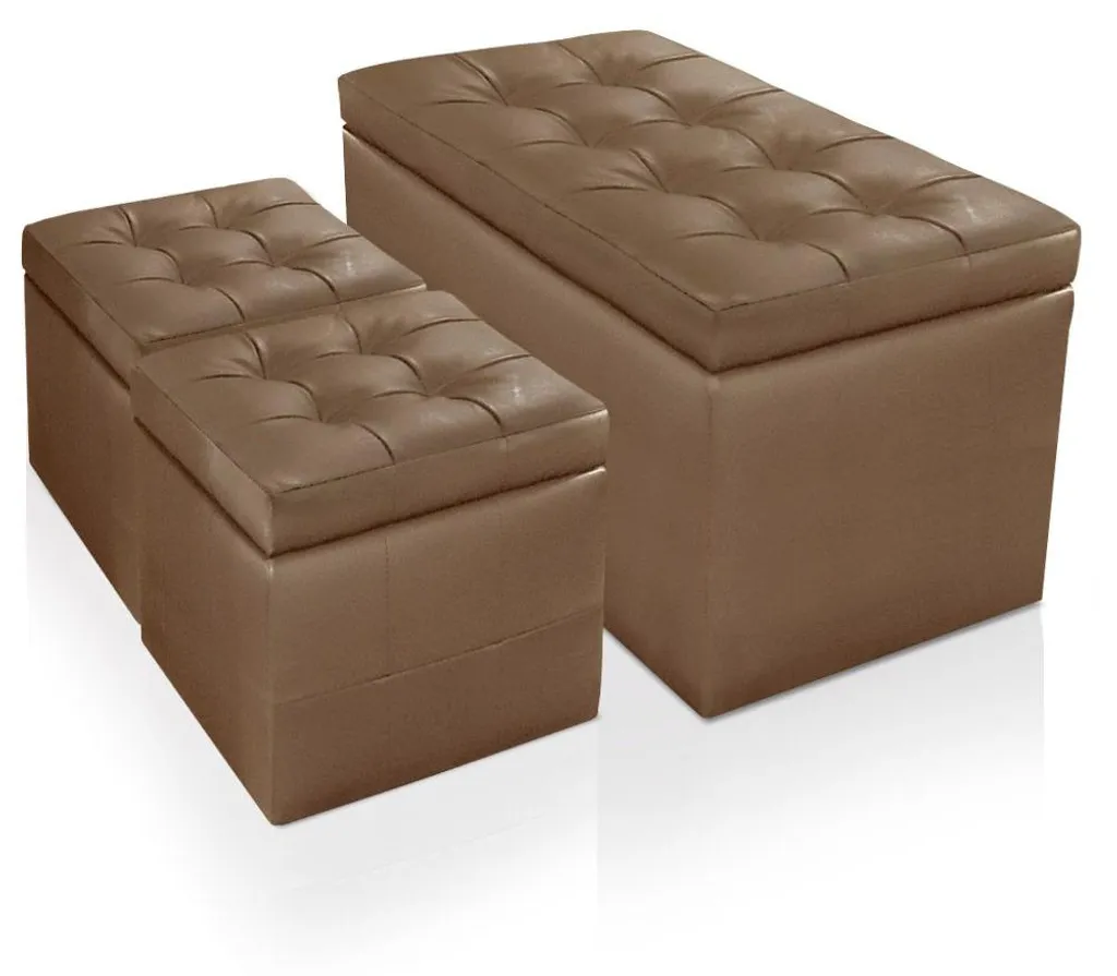 Banc Coffre Panky Marron : Solution de Rangement Gain de Place + 2 Poufs