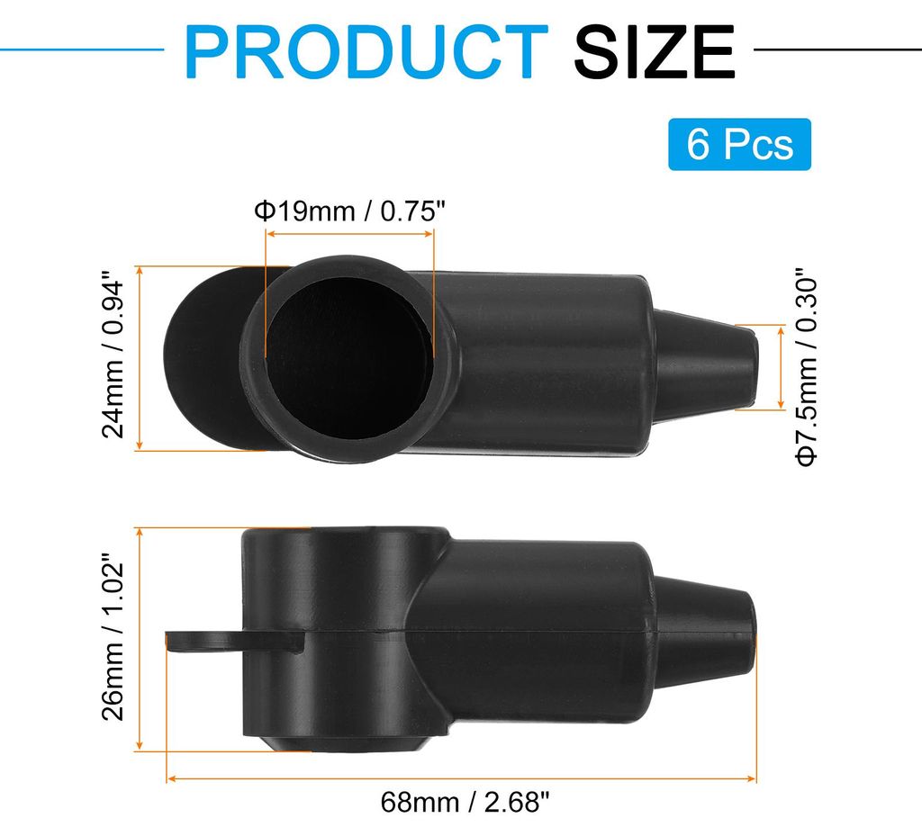 Batterieklemmenabdeckung, 6 Stš¹ck Silikon Batterie Polabdeckung Positiv Negativ Batteriepol Abdeckungen Battery Terminal Covers L7.5-19-69mm fš...