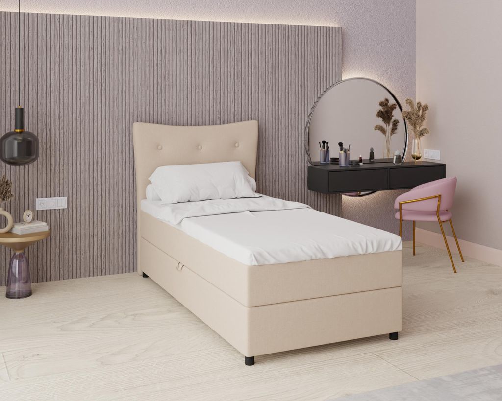 Boxspringbett, 100cm x 200cm, Grau, mit Bettkasten, Matratze und Topper, Einzelbett, NEVADA, Panda Möbel