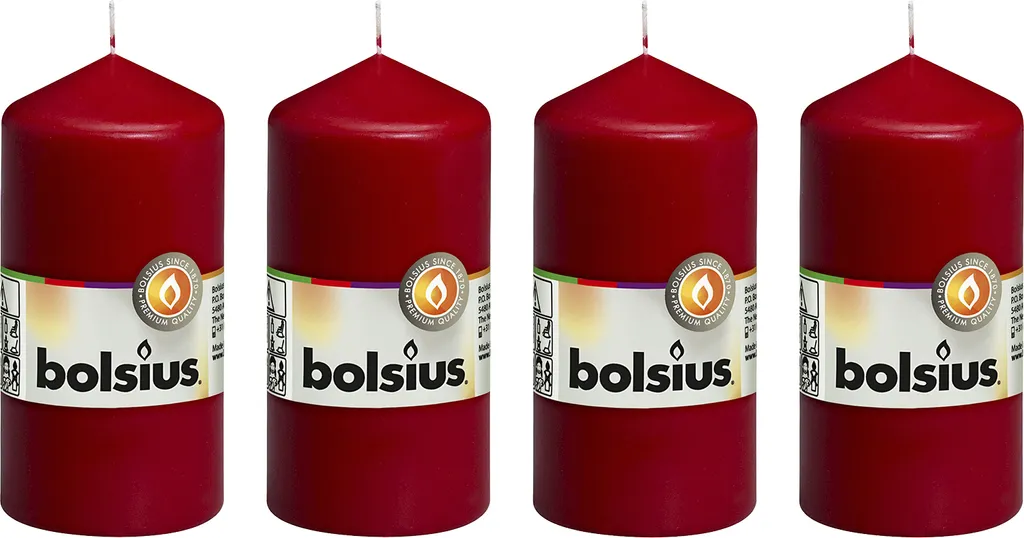 set di 4 candele a colonna - Altezza 12 cm - Diametro 5,8 cm - Rosso antico