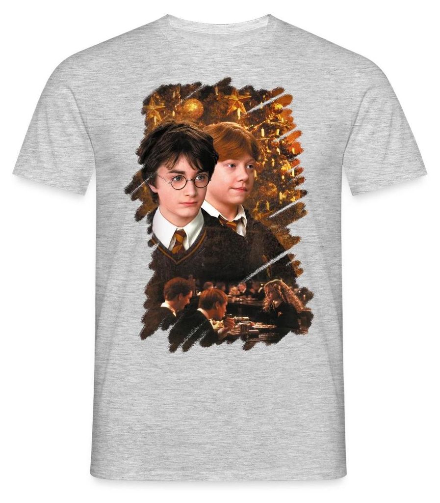 Spreadshirt Harry Potter Ugly Christmas Harry & Ron Männer T-Shirt, S, Grau meliert