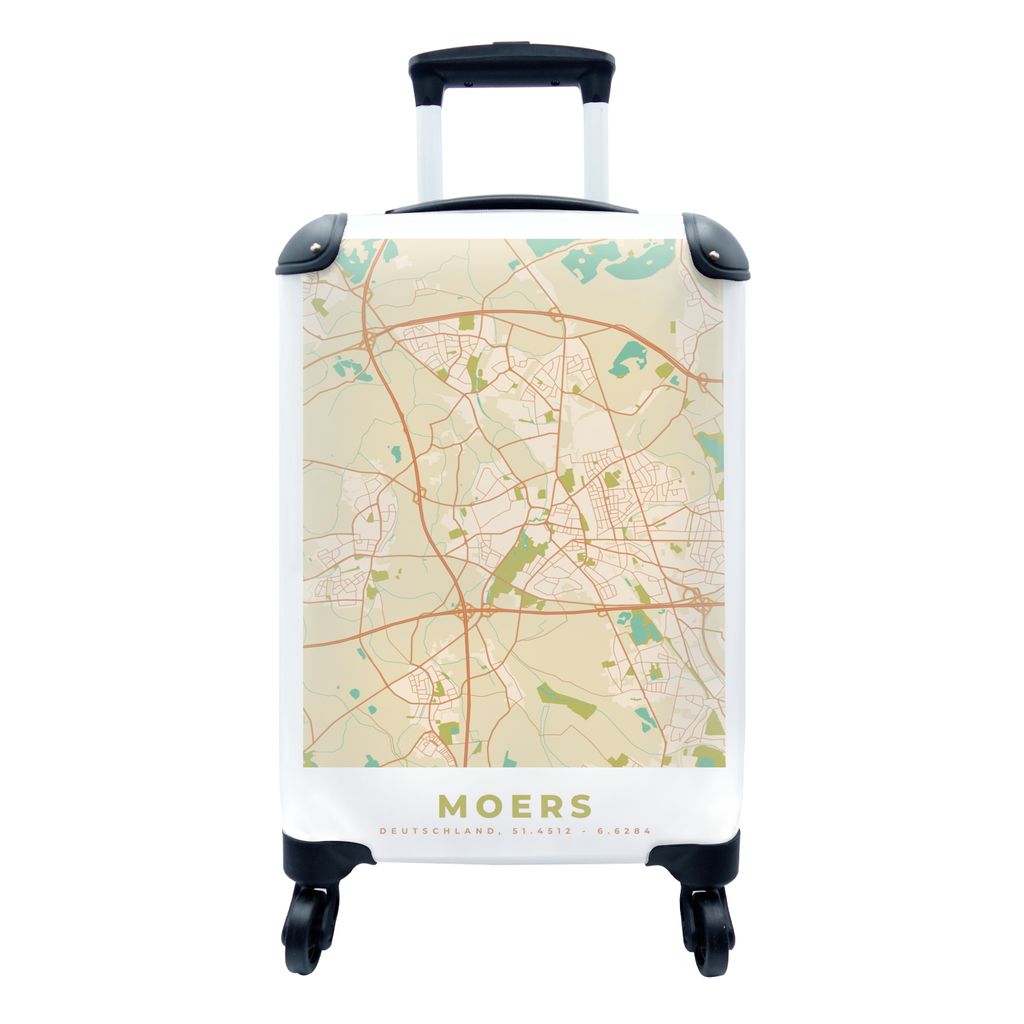 MuchoWow Koffer Handgepäck Trolley Rollkoffer Kleine Reisekoffer mit 4 Rollen - Moers - Karte - Vintage - Stadtplan - Cabin Size < 55x40x23 cm &...