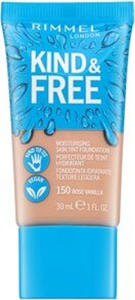 Rimmel London Kind & Free Moisturising Skin Tint Foundation 150 Flüssiges Make Up für eine einheitliche und aufgehellte Gesichtshaut 30 ml